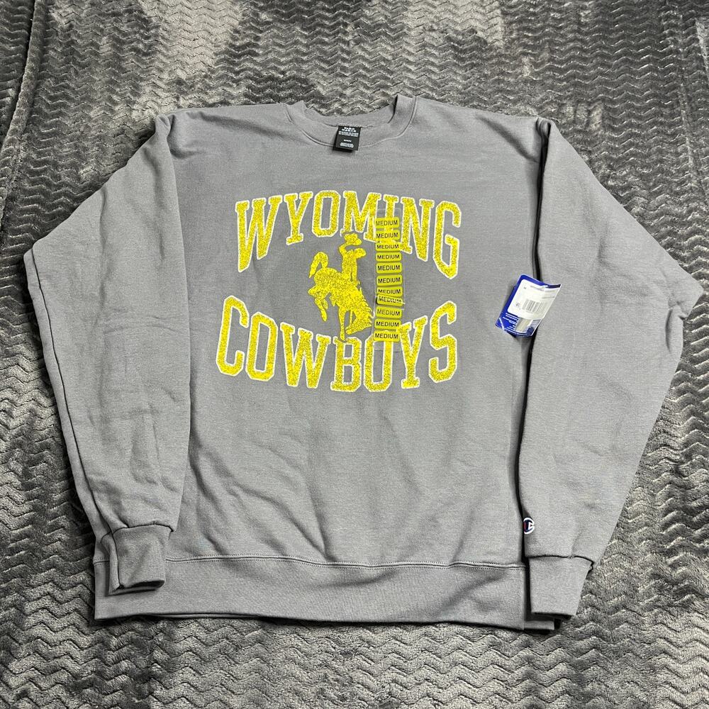 Wyoming Cowboys Crew Neck Sweatshirt Champion Gray Mens Size M NWT